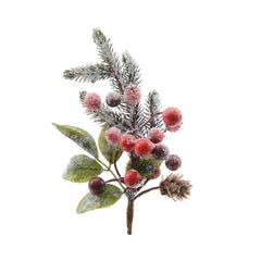 Everlands Frosted Red Berries Pick with Pinecones 24cm