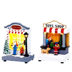 Lumineo BO Led Polyresin Village Scenery 13.1cm - 2 Assorted