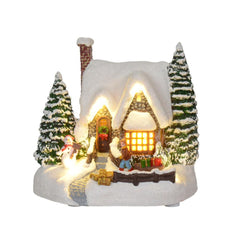 Lumineo BO Led Polyresin Village Scenery Snowy House 14 x 17 x 15.5cm