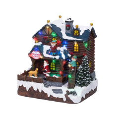 Lumineo BO Led Polyresin Village Scenery Reindeer Lodge 15 x 19 x 21cm
