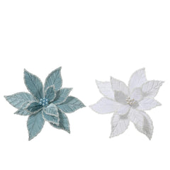 Decoris Velvet Clip-on Poinsettia 32cm - White/Blue (2 Assorted)
