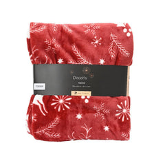 Decoris Poylester Throwover with Deers and Snowflakes 130 x 170cm - Red