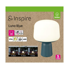 Inspire Luno Outdoor Led Table Lamp with USB Charge 4000K IP44 - Blue