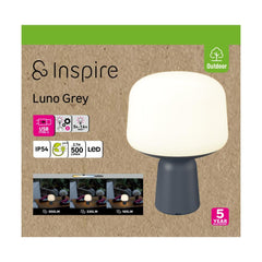 Inspire Luno Outdoor Led Table Lamp with USB Charge 4000K IP44 - Grey