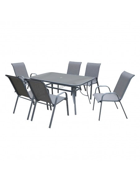 Alma Bistro Dining Set With 6 Chairs - Dark Grey