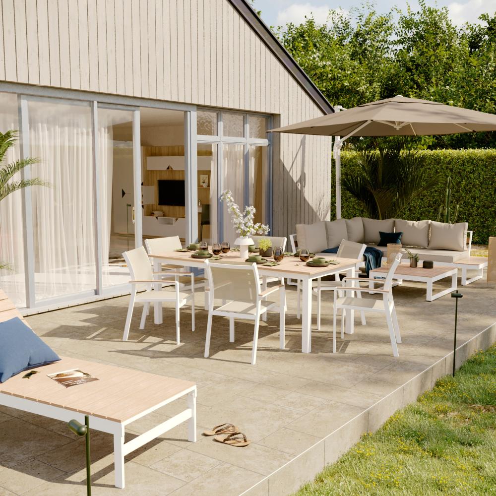 Naterial Clara Dining Set With 8 Armchairs - Table 2x1m Aluminum Synthetic Wood - White
