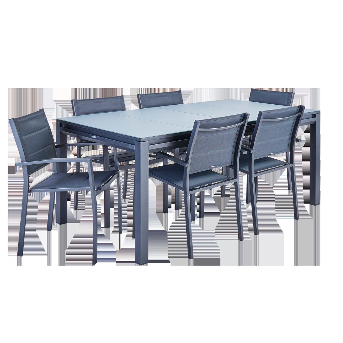 Naterial Odyssea Dining Set With 6 Armchairs - Ext Table with Glass Top 180/240cm - 6/8P Anthracite