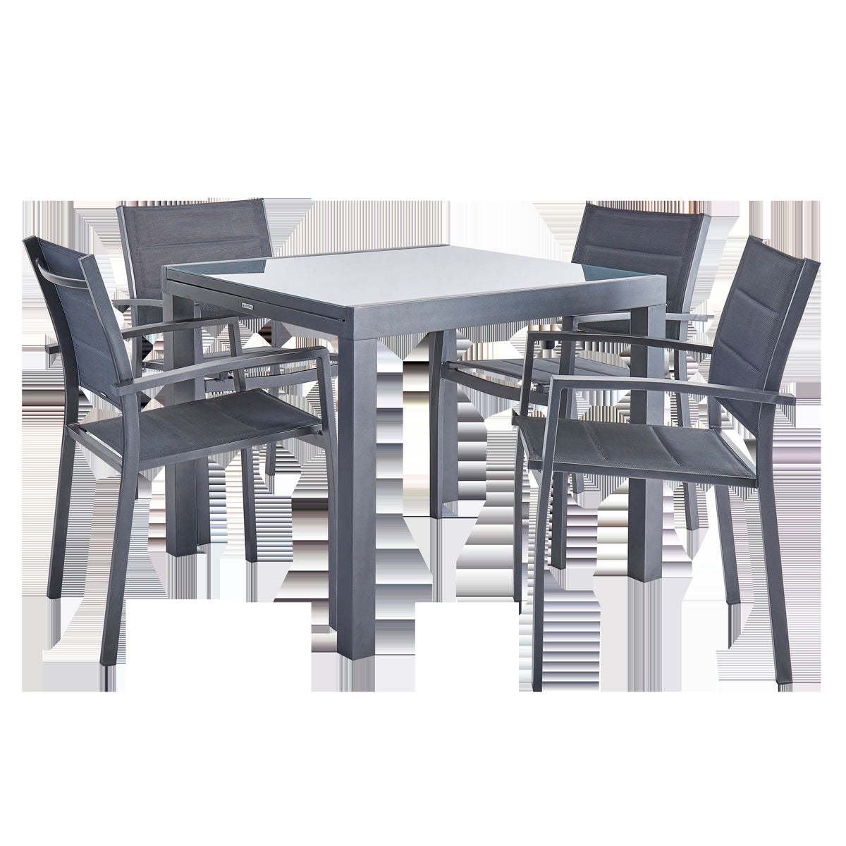 Naterial Lyra Dining Set With 4 Armchairs - Ext Table with Glass Top 90/160cm - 4/6P Anthracite