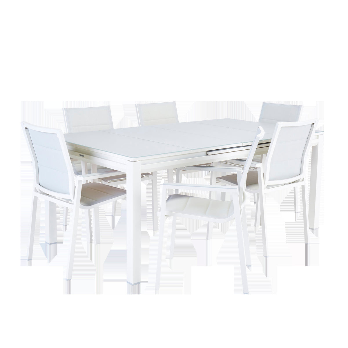 Naterial Odyssea Dining Set With 6 Armchairs - Ext Table with Glass Top 180/240cm - 6/8P White