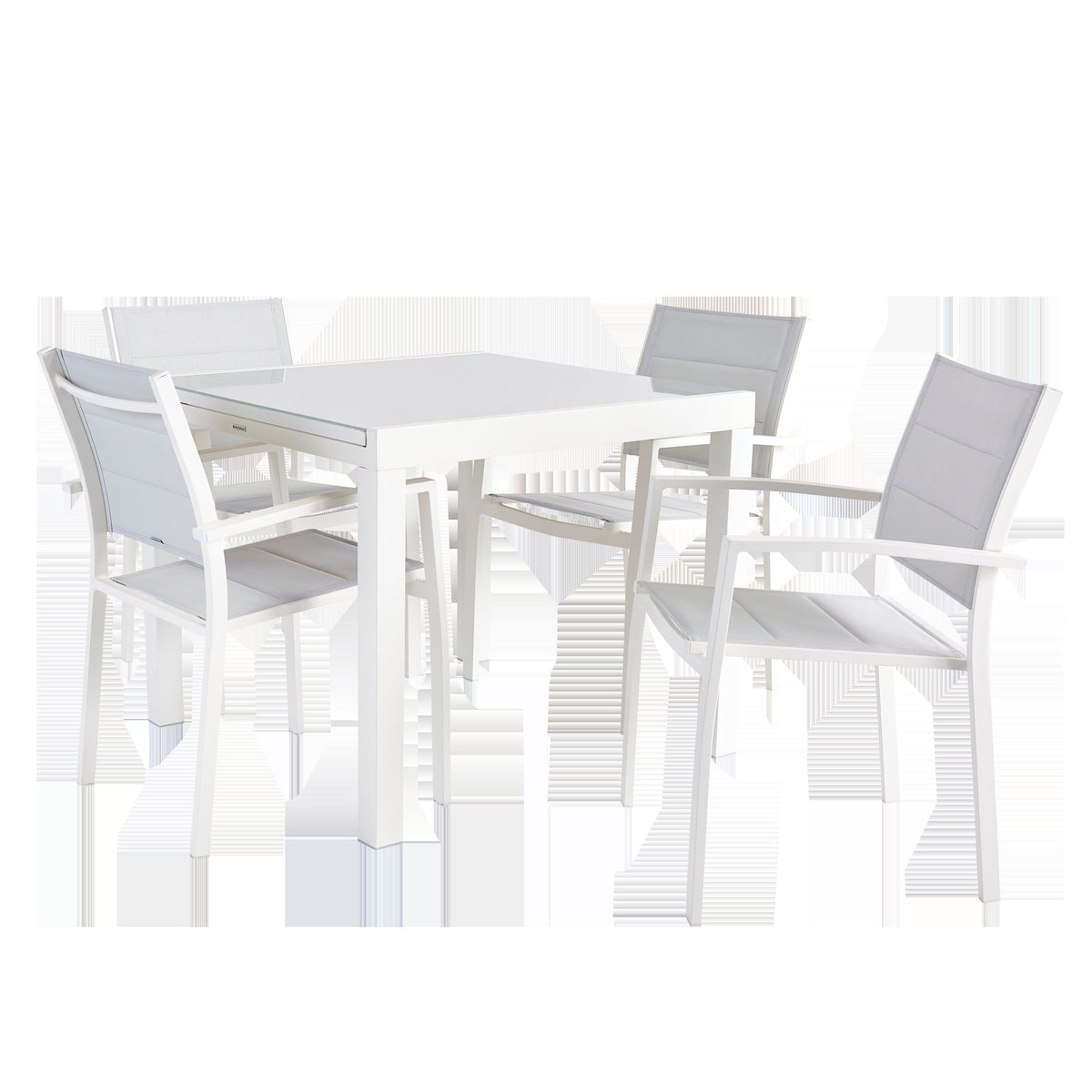 Naterial Lyra Dining Set With 4 Armchairs - Ext Table with Glass Top 90/160cm - 4/6P White