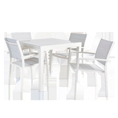 Naterial Lyra Dining Set With 4 Armchairs - Ext Table with Glass Top 90/160cm - 4/6P White