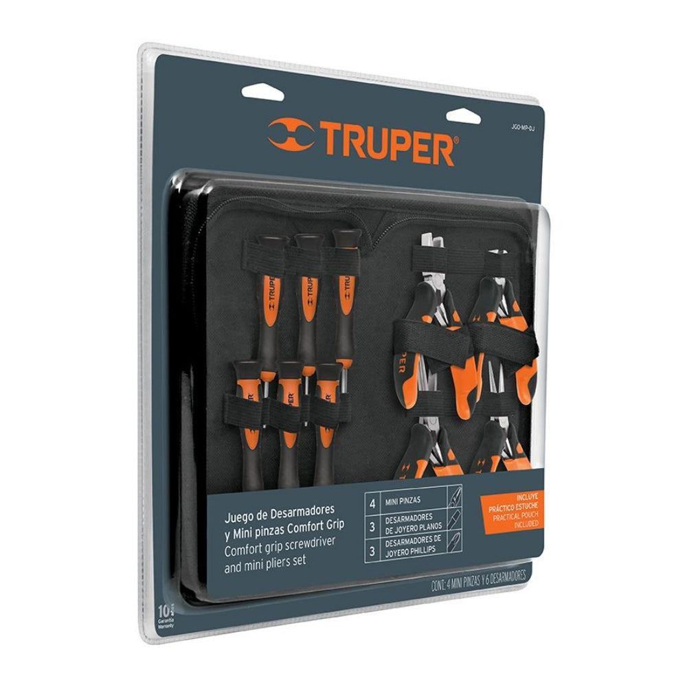 Truper mini Screwdriver And Plier Set Of 10 Pieces With comfort Grip