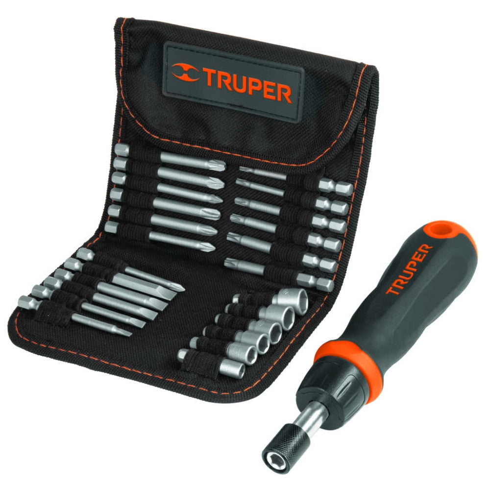 Truper Ratchet Screwdriver Set With 18 Bits And 6 Sockets - 26 Pieces,