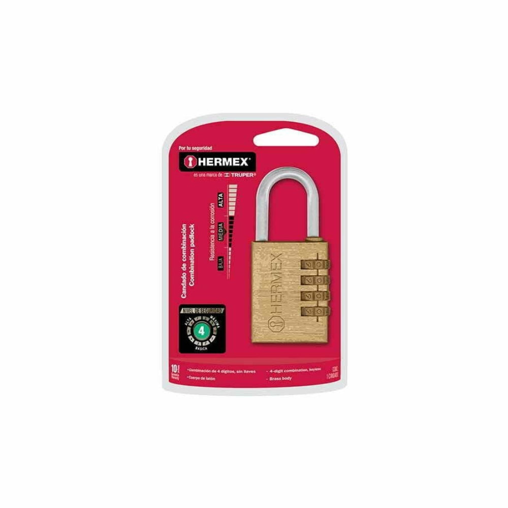 Hermex Combination Padlock with Brass Body 2.8cm