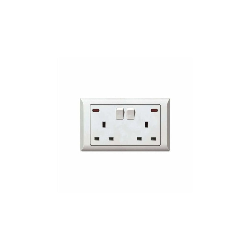 Taili Apex 13A 2 Gang DP Switched Socket with Neon - White