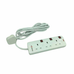 Power-On 3 Gang BS Extension Socket with 3m Cable 13A