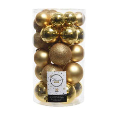 Decoris Shatterproof Baubles Tube of 30 Pieces Mixed Sizes - Light Gold