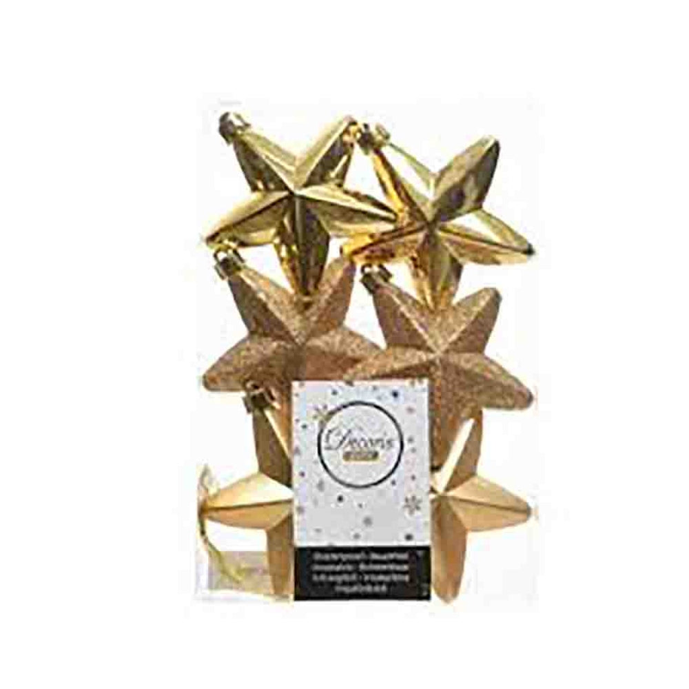 Decoris Shatterproof Star Baubles Box of 6 - Light Gold