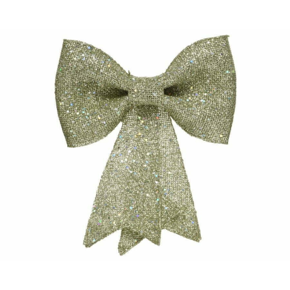 Decoris Hanging Plastic Bow with Glitter 22cm - Gold