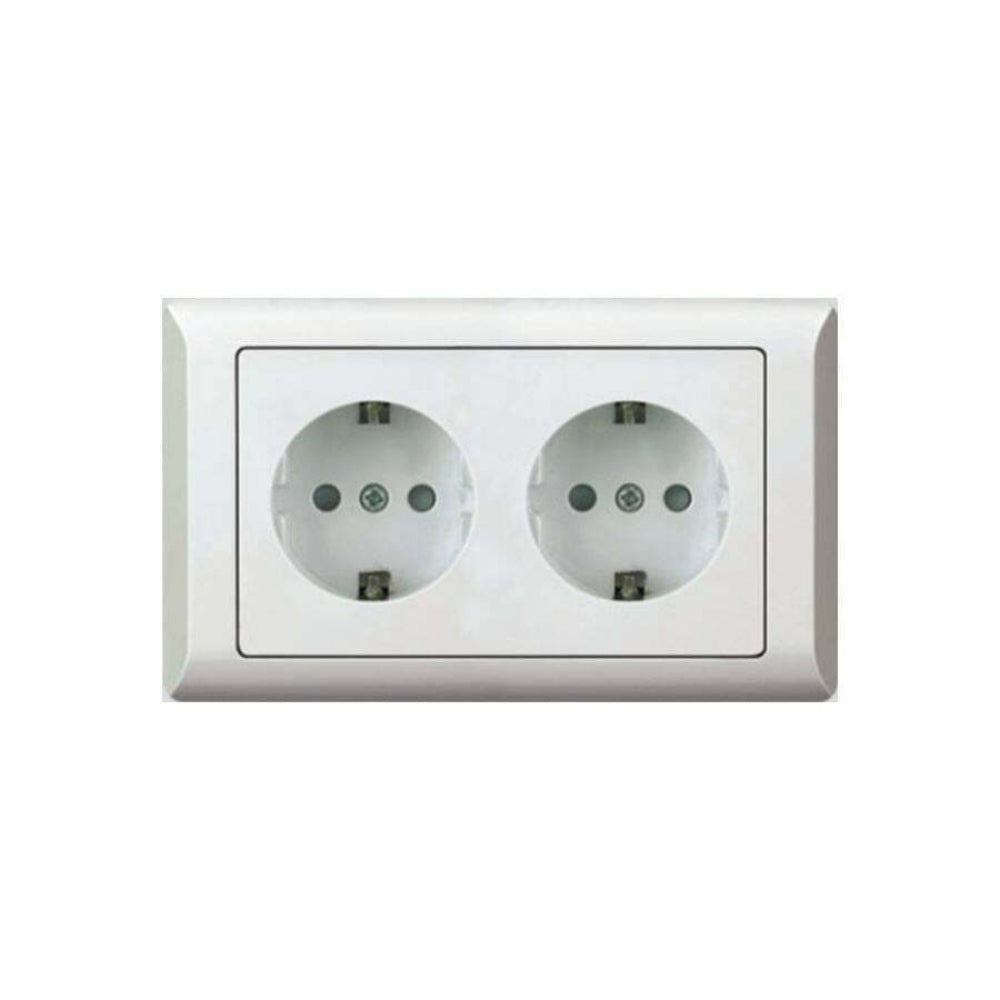 Taili Apex 16A 2 Gang Schuko Socket - White