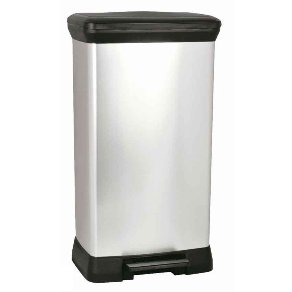 Curver Deco Bin Rectangular 50L with Pedal - Silver