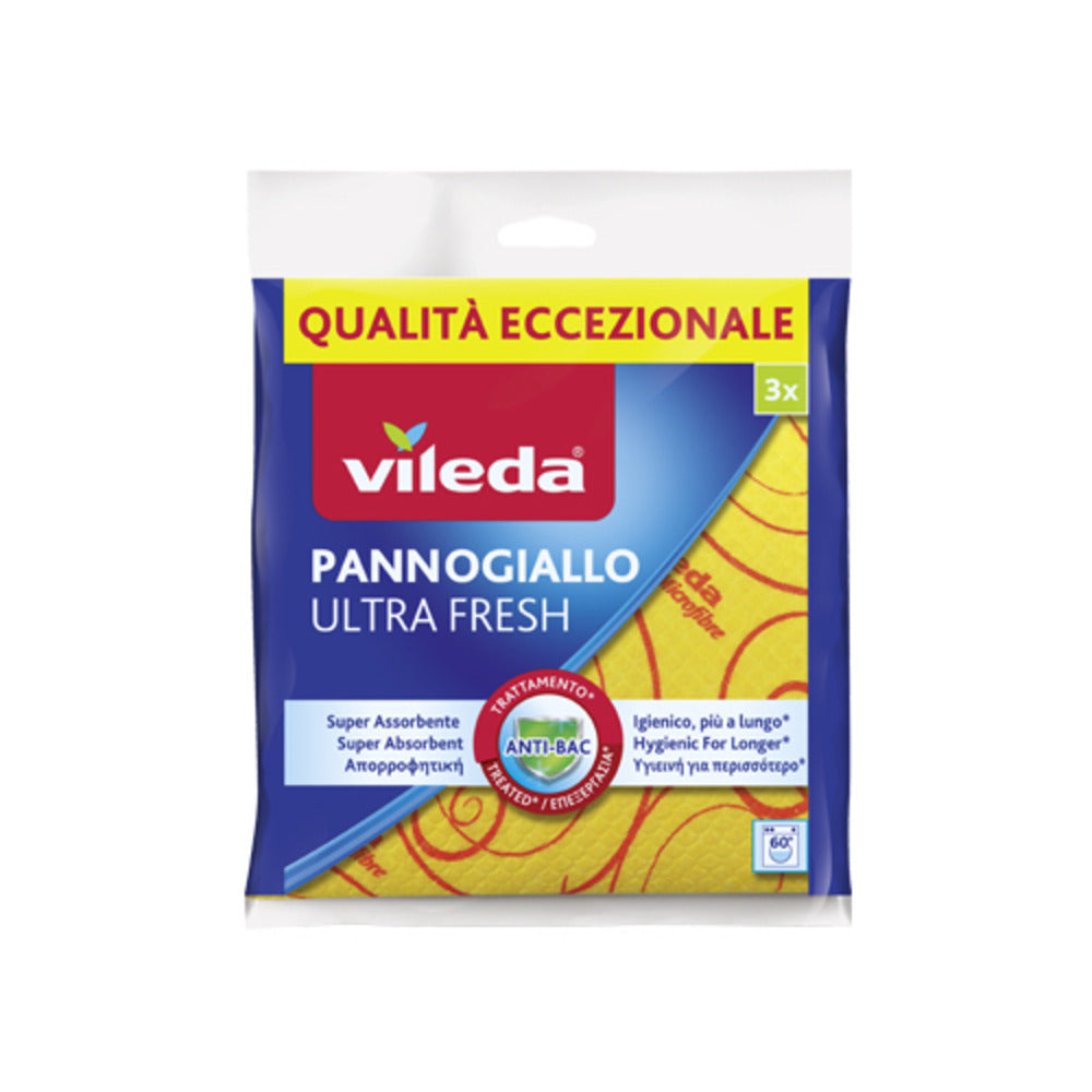 Vileda Ultrafresh Yellow Cloth Pack of 3 Pieces 34 x 34cm