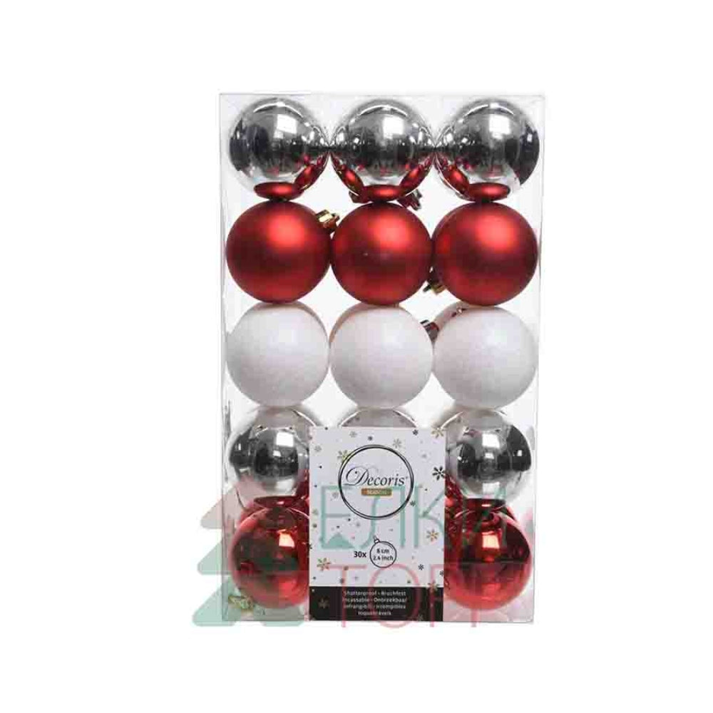 Decoris Shatterproof Bauble Box of 30 Pieces 6cm - Merry Mix