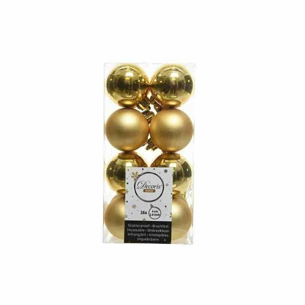 Decoris Shatterproof Baubles Box of 16 Pieces 4cm - Light Gold