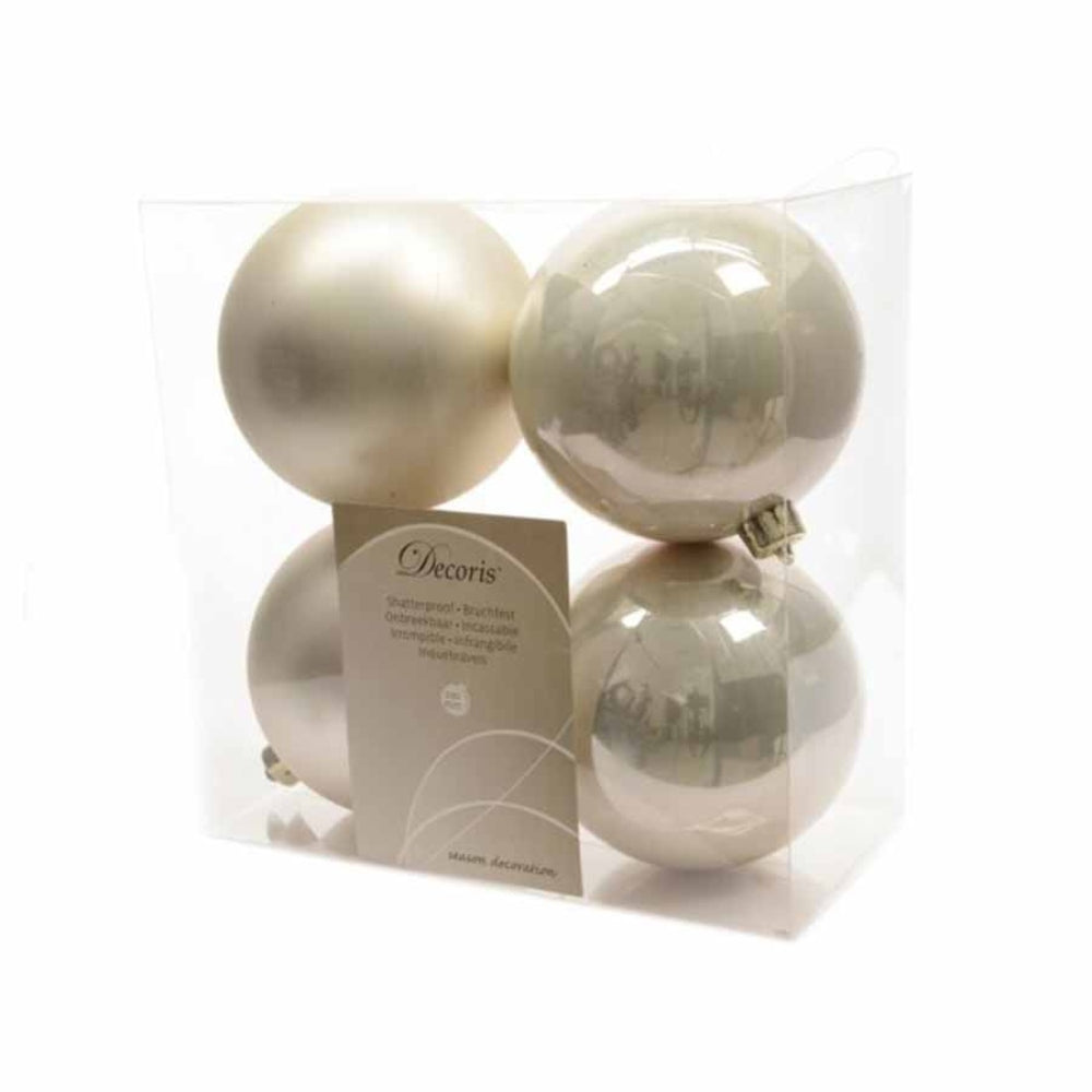 Decoris Shatterproof Baubles Box of 4 Pieces 10cm - Pearl