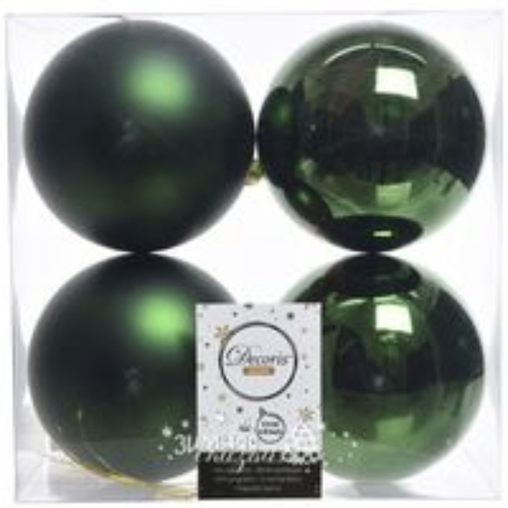 Decoris Shatterproof Baubles Box of 4 Pieces 10cm - Pine Green