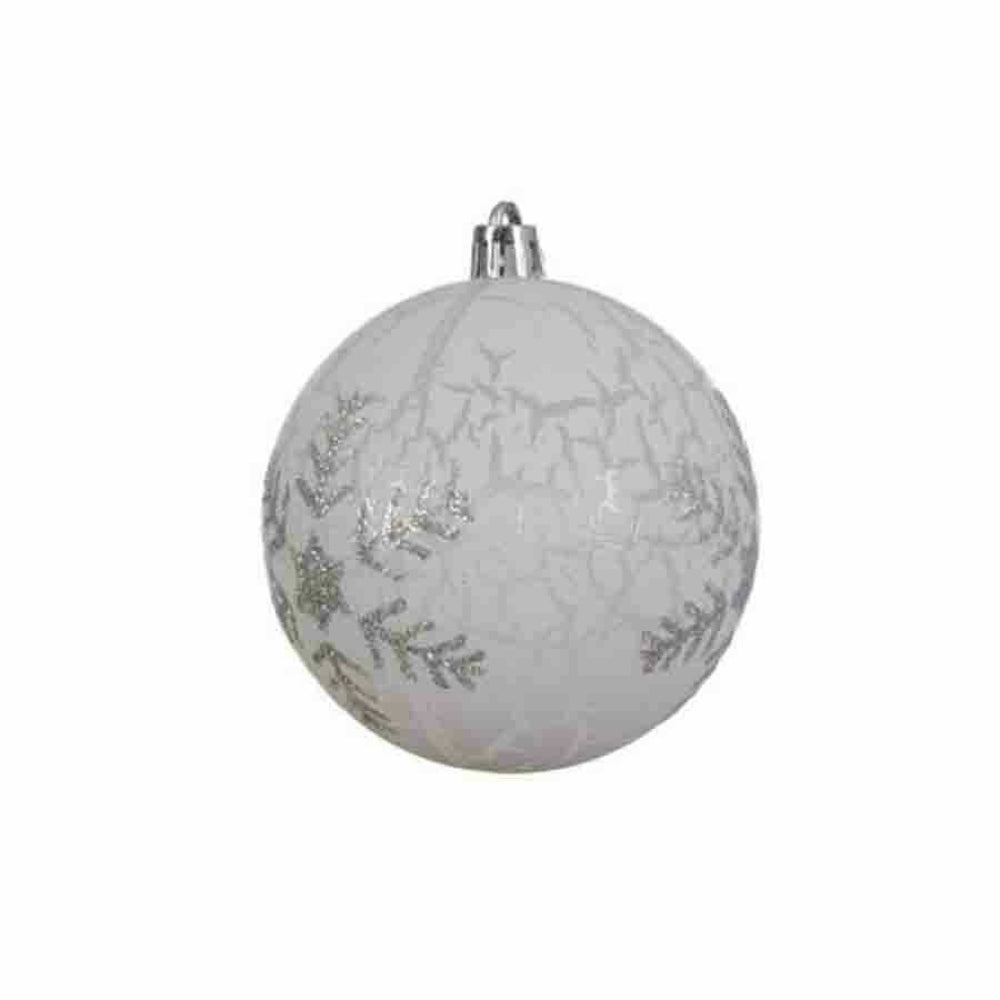 Decoris Shatterproof Bauble with Silver Snowflake 8cm - White