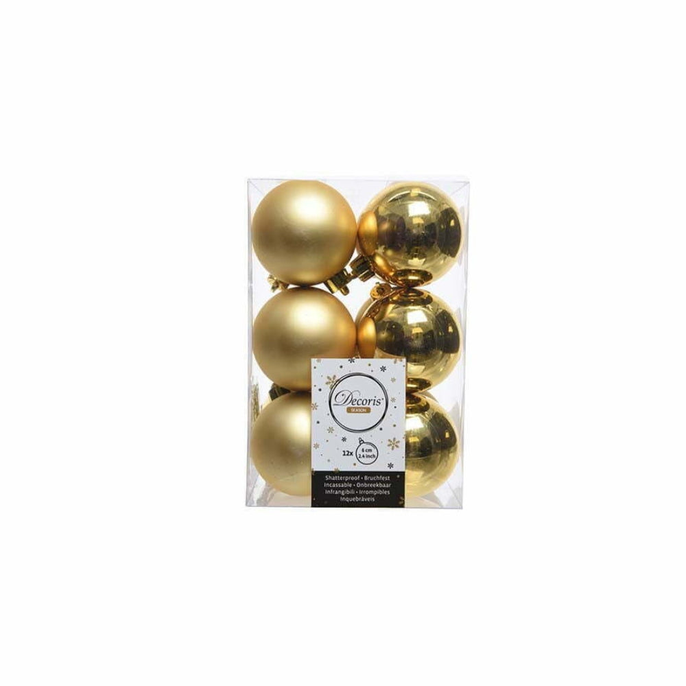 Decoris Shatterproof Baubles Box of 12 Pieces 6cm - Light Gold