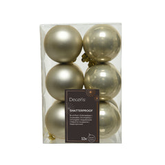 Decoris Shatterproof Baubles Box of 12 Pieces 6cm - Pearl