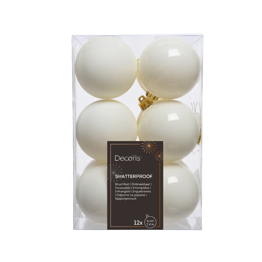 Decoris Shatterproof Baubles Box of 12 Pieces 6cm - Wool White