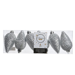 Decoris Shatterproof Pinecones Set of 6 Pieces 8cm - Silver