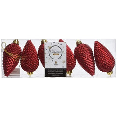 Decoris Shatterproof Pinecones Set of 6 Pieces 8cm - Christmas Red