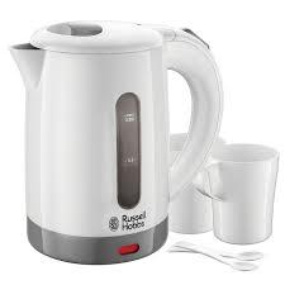 Russell Hobbs Compact Electric Travel Kettle with 2 cups and 2 spoons 1000W 850ml - White