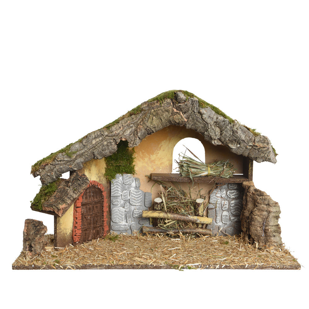 MDF Nativity Scene with Bark and Straw 63 x 30 x 40cm