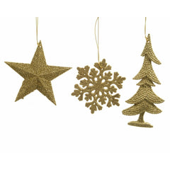 Decoris Hanging Plastic Christmas with Glitter - Light Gold 3 Assorted