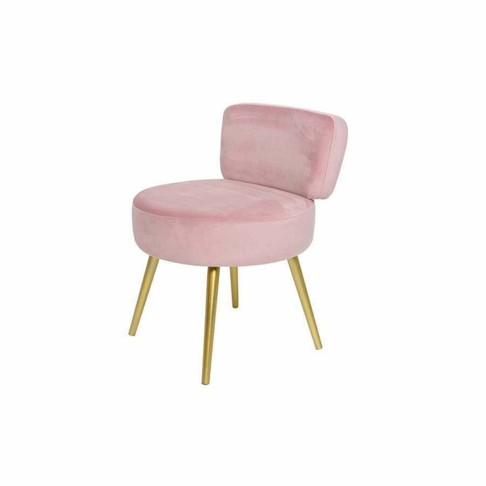 Decoris Velvet Stool with Backrest and Gold Legs - Pink