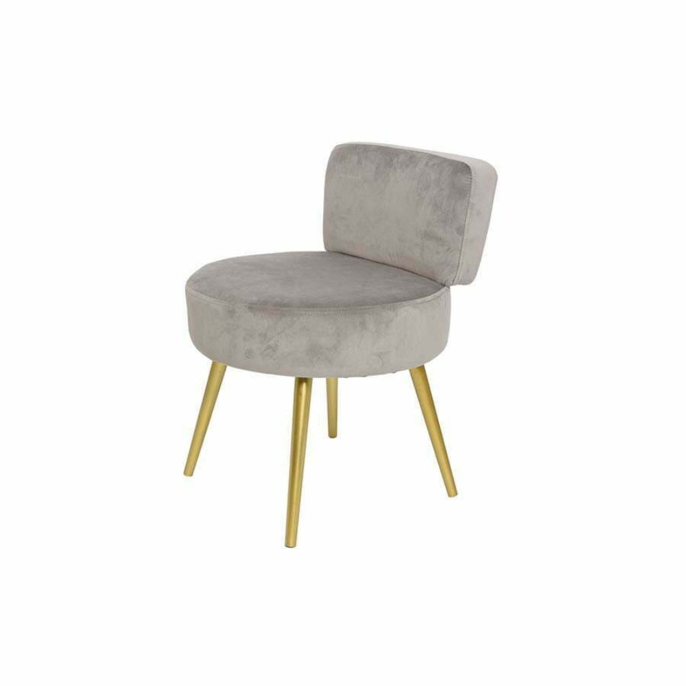 Decoris Velvet Stool with Backrest and Gold Legs - Grey