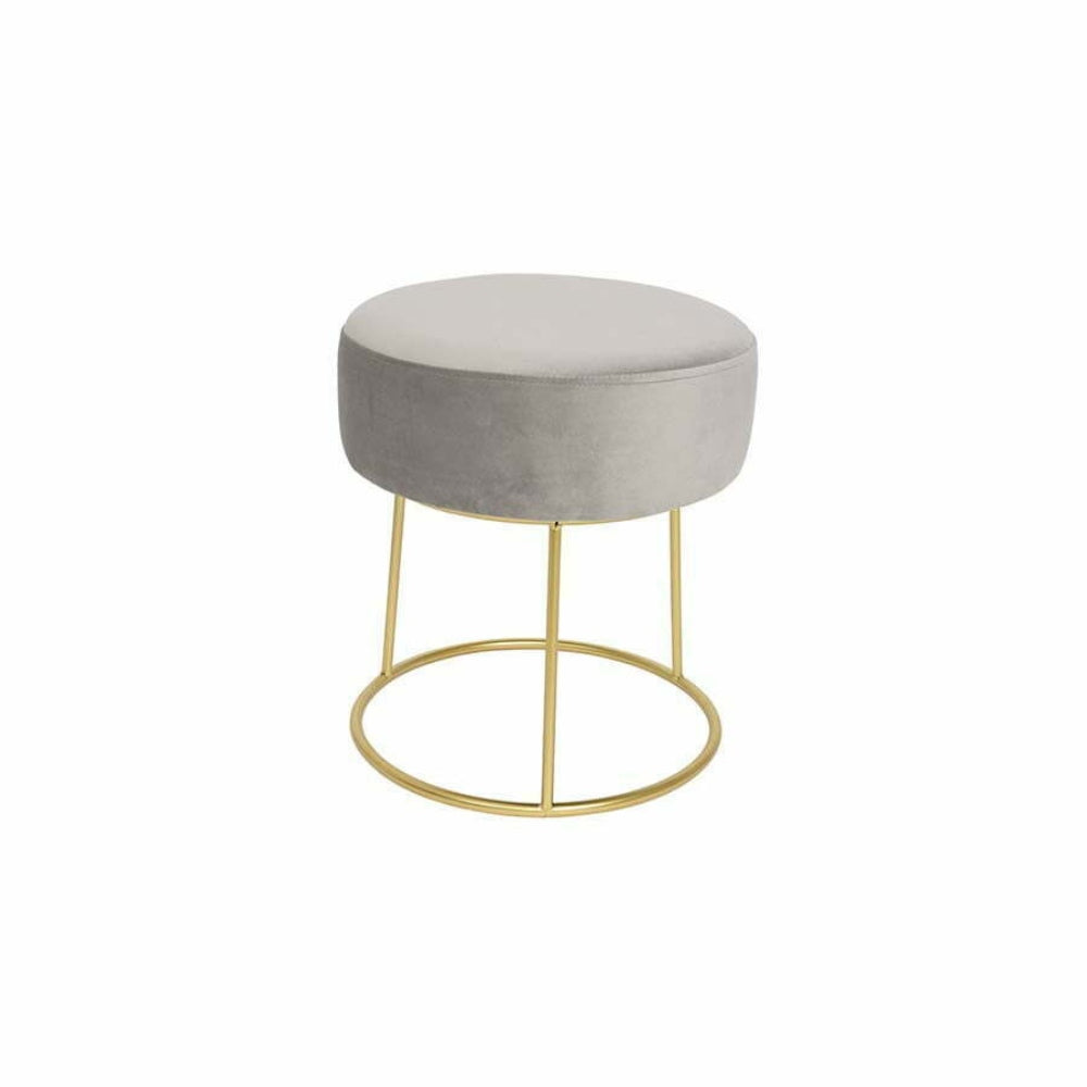 Decoris Velvet Stool with Gold Base - Grey