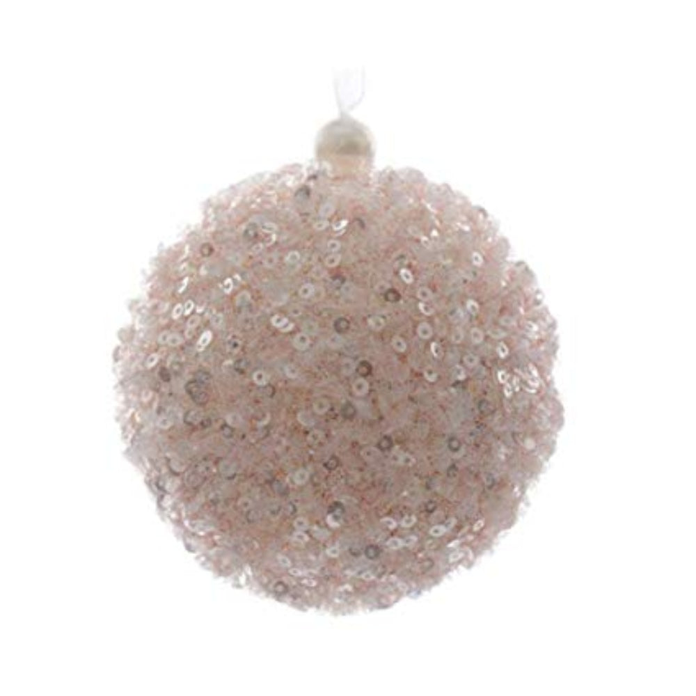 Decoris Foam Bauble with Sequins 8cm - Blush Pink