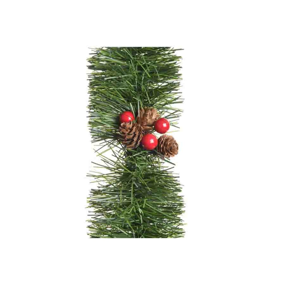 Decoris Tinsel Garland with Berries 270cm - Green