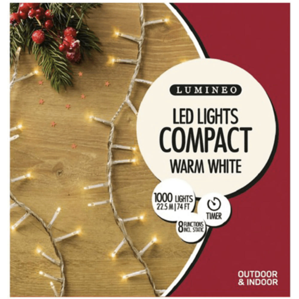 Lumineo Compact Twinkle 1000 Led String Lights 22.5m on Clear Cable - Warm White