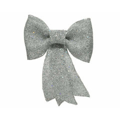 Decoris Hanging Plastic Bow with Glitter 30cm - Silver