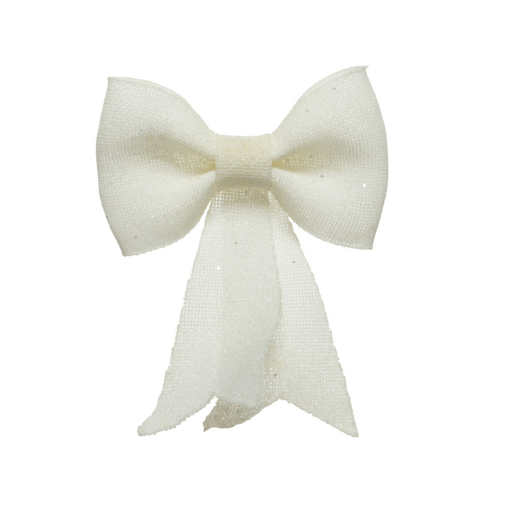 Decoris Hanging Plastic Bow with Glitter 30cm - White