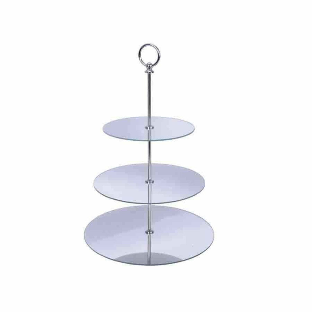 Decoris 3 Tier Glass Cake Stand with Glitter 45cm - Silver