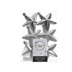 Decoris Shatterproof Star Baubles Box of 6 - Silver