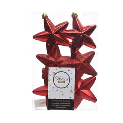 Decoris Shatterproof Star Baubles Box of 6 - Christmas Red